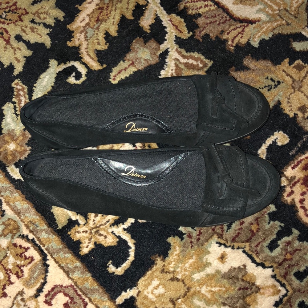 Delman black flats suede us 10